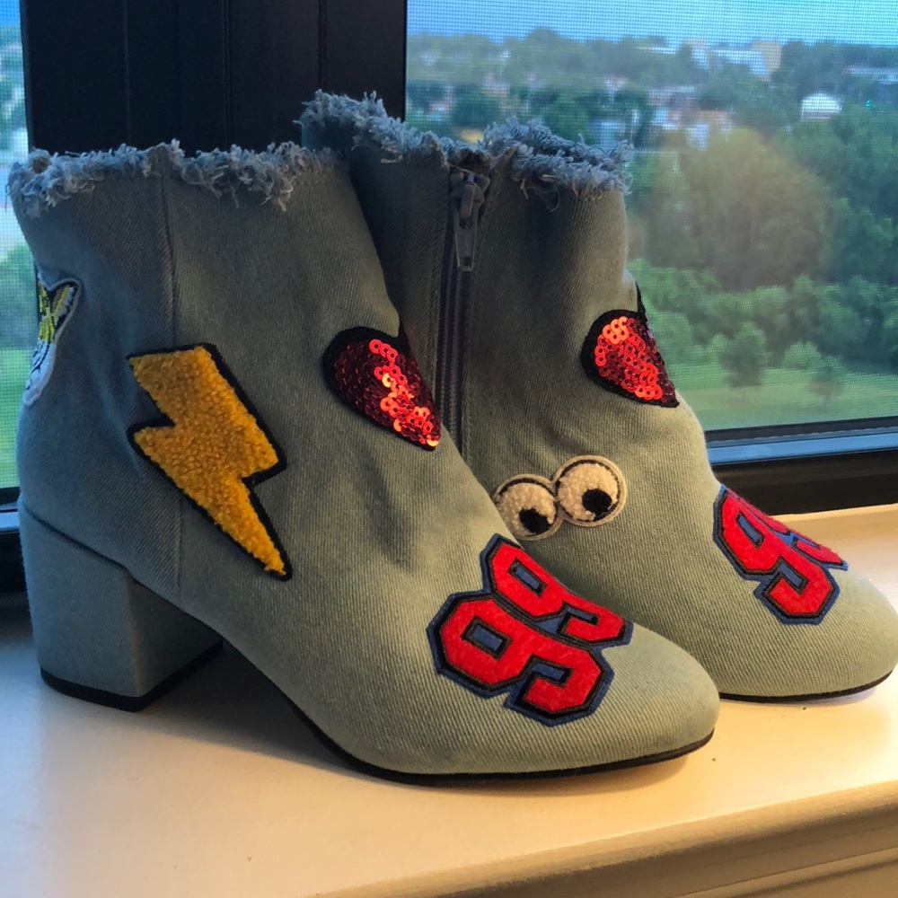 Denim Patchwork Booties - image 1